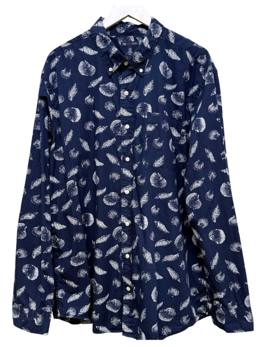 Gap Factory Men's XXL Navy Seashell Print Button Down Slim Shirt  Preppy Cotton
